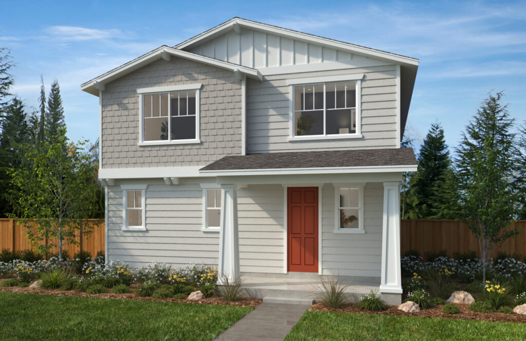 Two story tan home rendering for sale