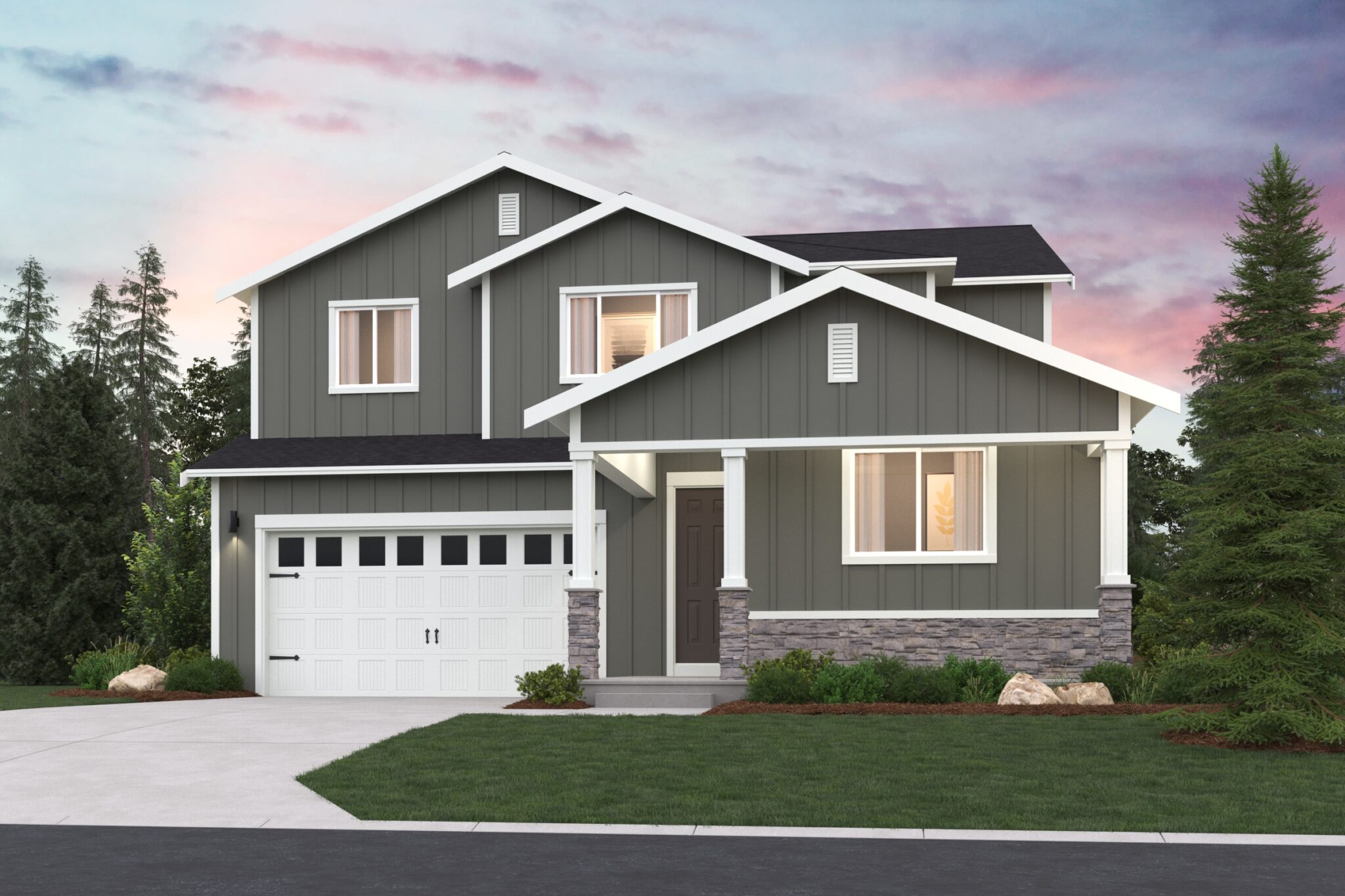 Two-Story New Home with Dark Grey Exterior rendering